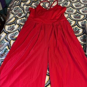 Red Wide-Leg Jumpsuit with Spaghetti Straps